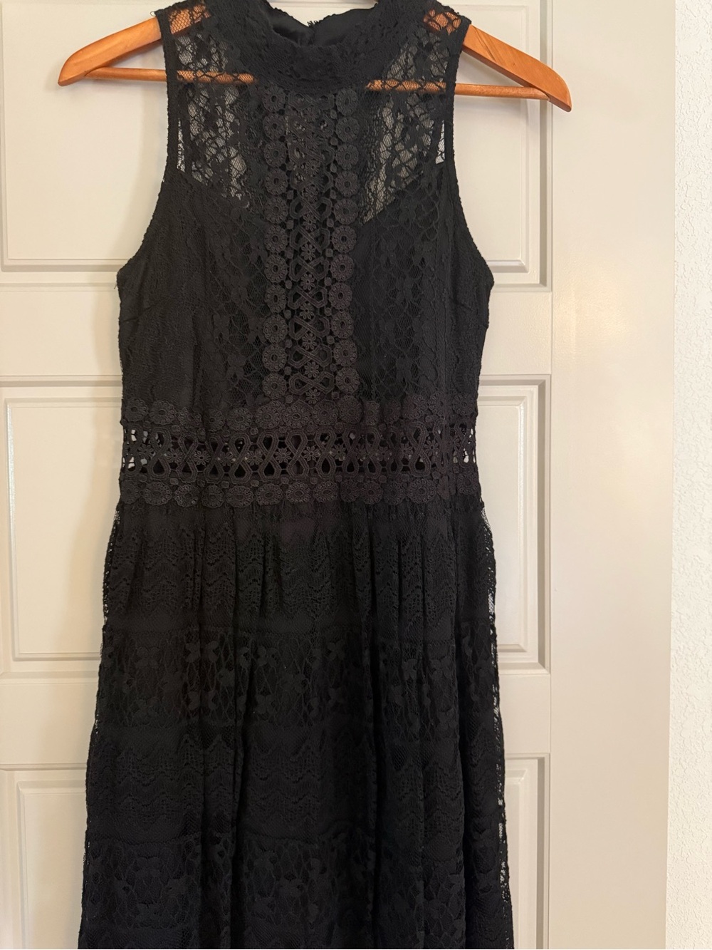 Francesca's Collections Black Lace High-Neck Mini Dress